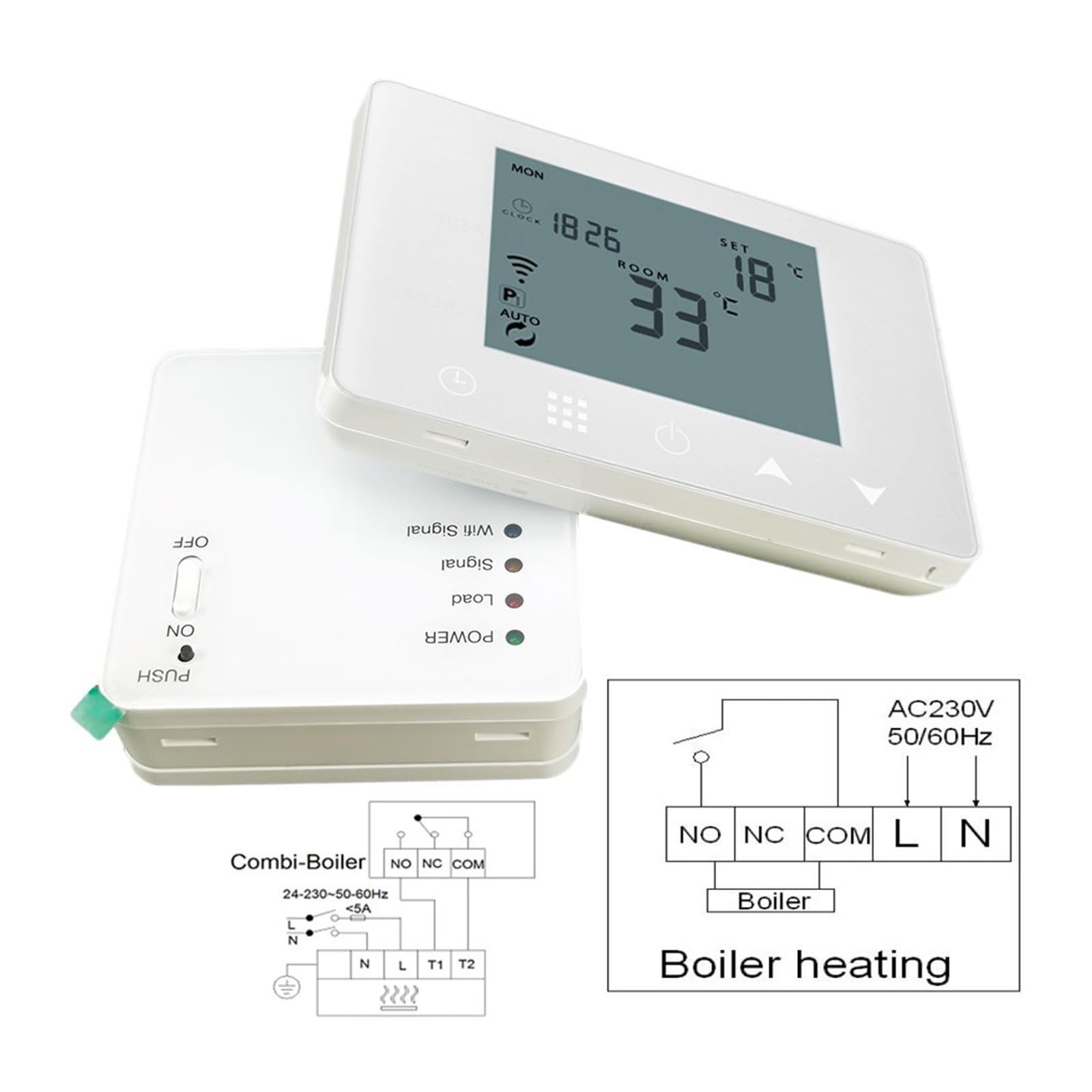 Termostato Digitale, Caldaia a Gas Tuya Smart, termostato Wireless e Controller Centrale a 6 sottocamere for Cavo di Riscaldamento a Pavimento/Tappetino Termico(5A Boiler Heating)