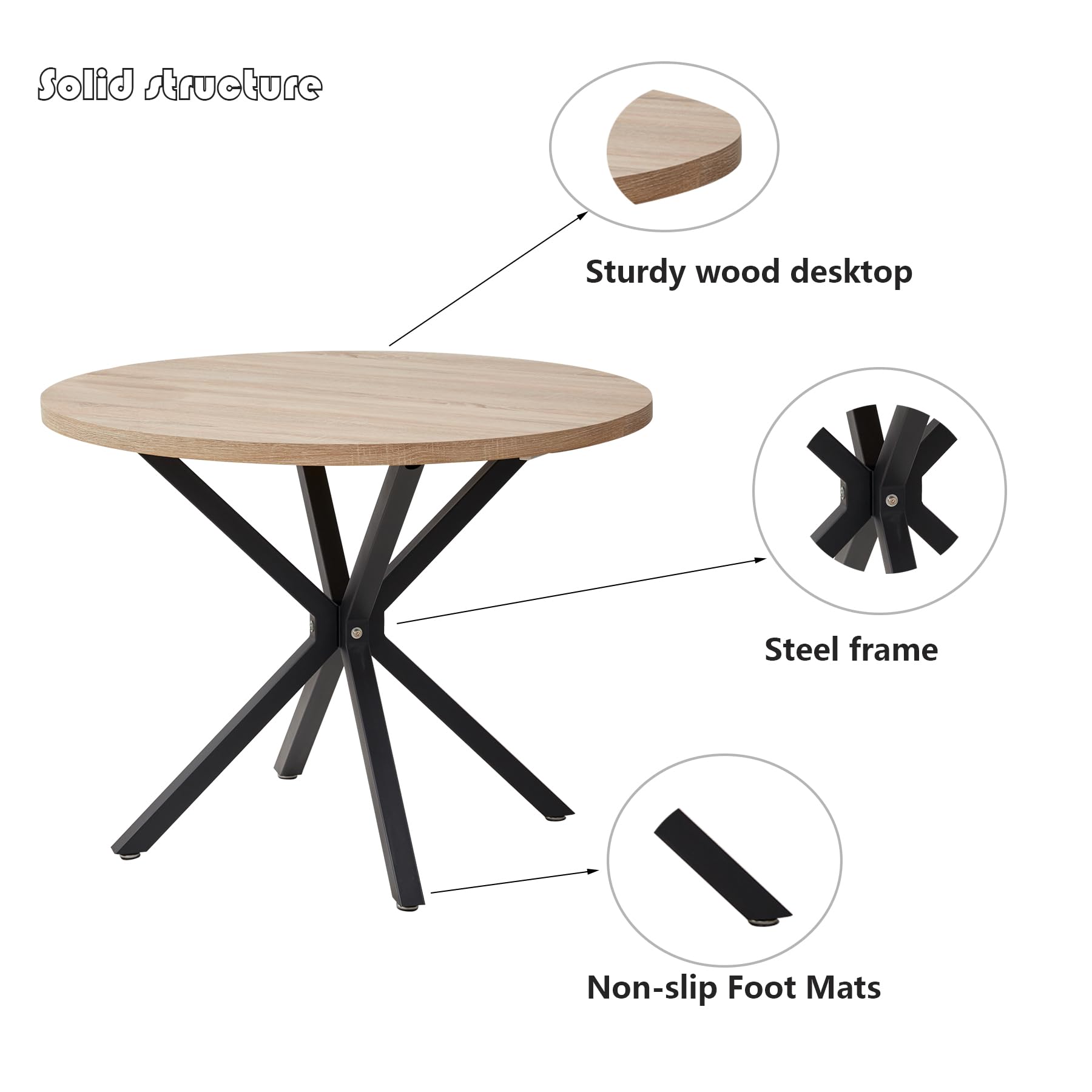 GrandCA HOME Tavolo da Pranzo Rotondo con Piano Moderno Effetto Marmo, Tavolo da Pranzo da Cucina con Quattro Gambe in Metallo, per Sala da Pranzo, Marrone Chiaro