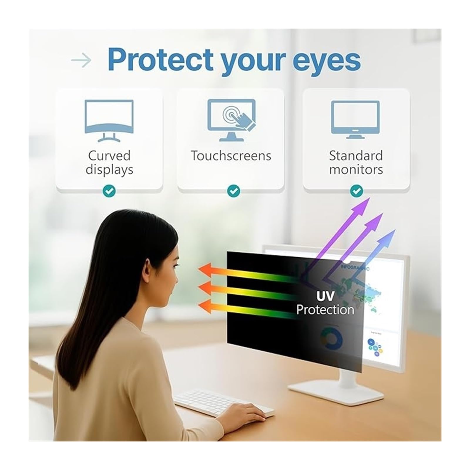 Protector Monitor Filtro Antirreflejo Luz Azul Filtros De Pantalla Antirreflejo De Luz Azul Protector De Pantalla Para Ordenador Portátil(23.8inch/52.7x29.7 cm)