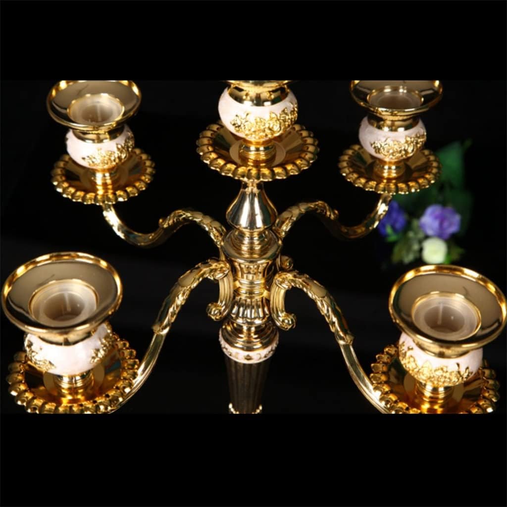 European Retro Five-Head Alloy Candlestick Romantic Wedding Banquet Candlelight Dinner with a Golden White Candle Table