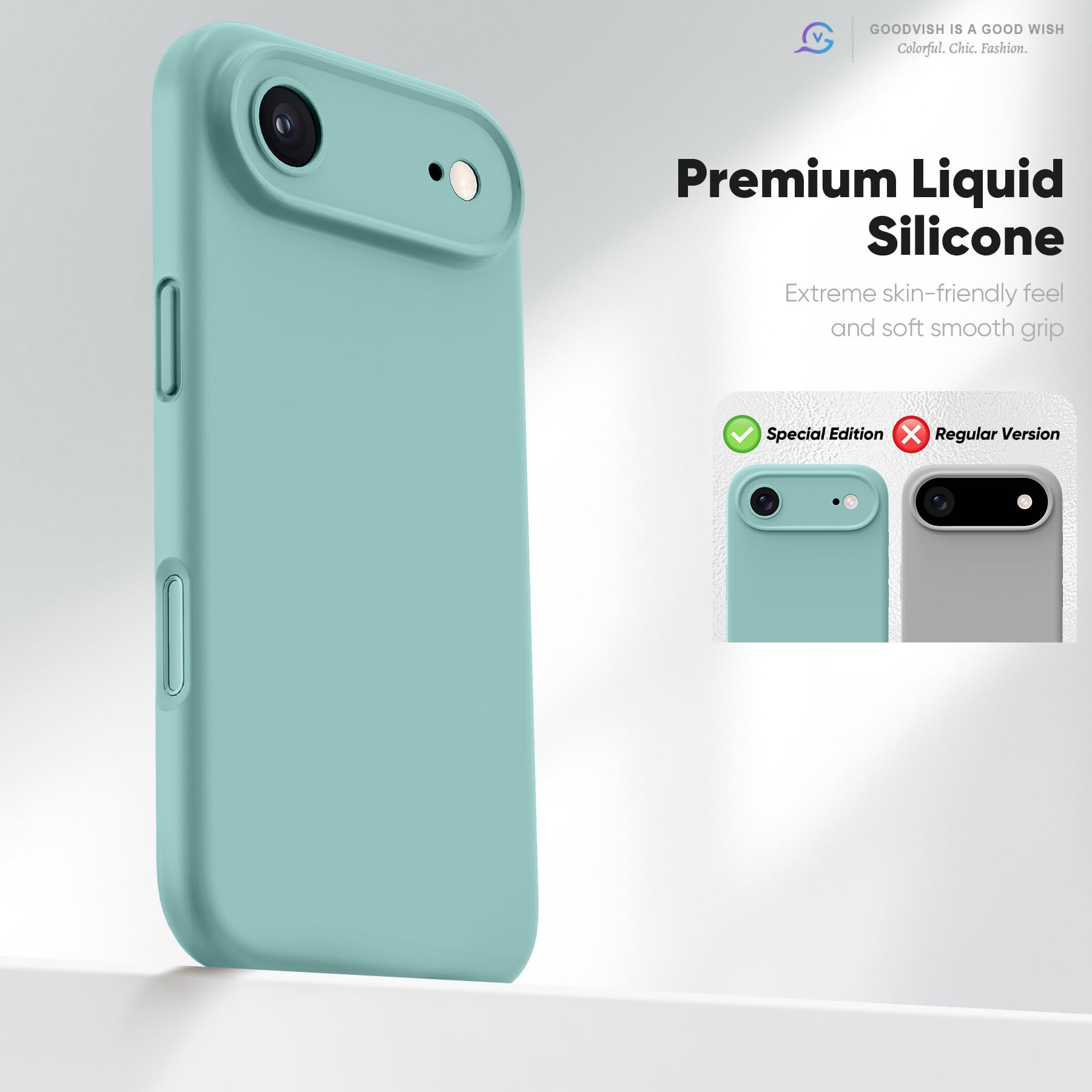 GOODVISH 3 in 1 Silicone Cover per iPhone Air 6.5", Custodia con 2x Vetro Temperato [Pulsante Controllo Fotocamera] 360° Protezione Anticaduta Case per Cellulare Antiurto Resistente, Teal
