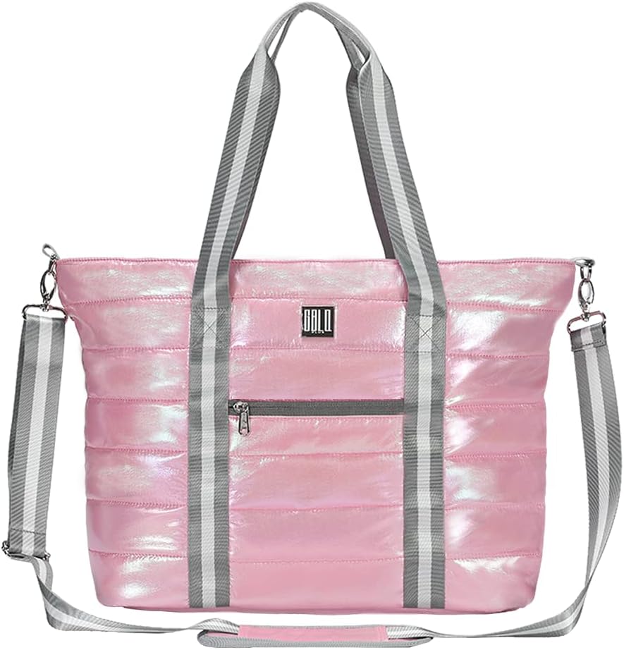 Women Tote Bag, Quilted Puffer Work Shoulder Bag with Laptop Compartment Trolley Sleeve, Large Puffy Travel Handbag