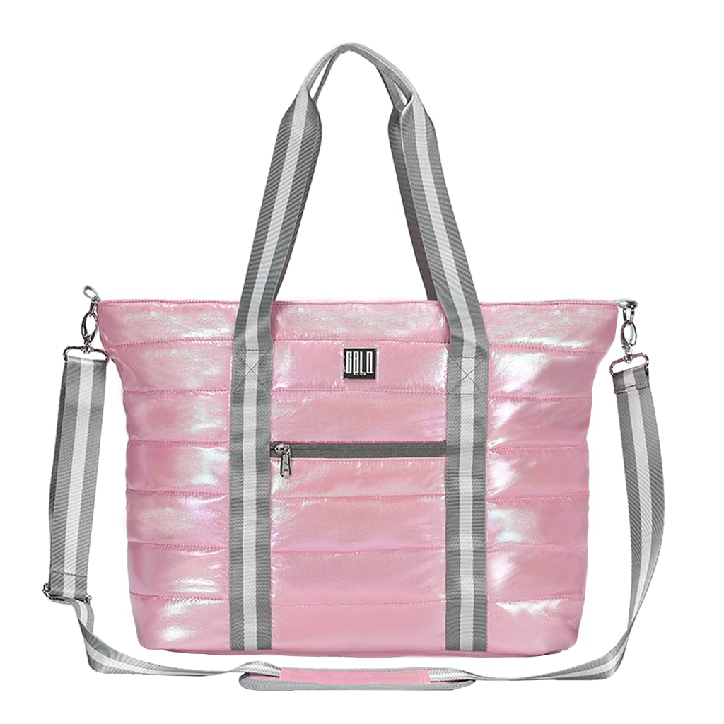 Women Tote Bag, Quilted Puffer Work Shoulder Bag with Laptop Compartment Trolley Sleeve, Large Puffy Travel Handbag