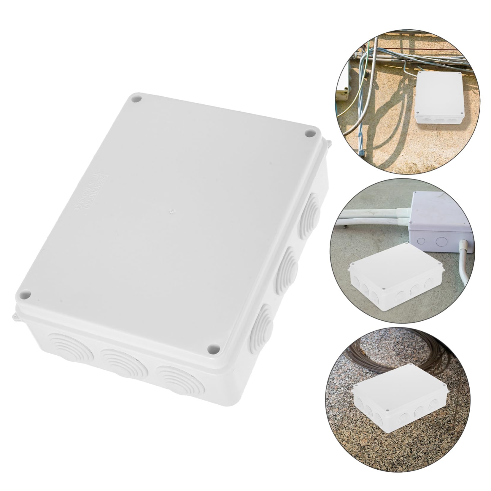 ABOOFAN Anschlussdose Ip65 Weißes Abs Kunststoff Elektrogehäuse 255x200x80mm Außenverteilerkasten Für Elektroprojekte Mit Stopfen Und Loch