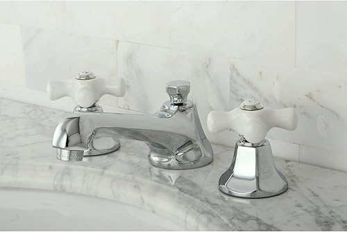 Miniatura 10 de Kingston Brass KS4462PX Metropolitan Grifo de Lavabo Generalizado con Mango Cruzado de Porcelana, Latón Pulido