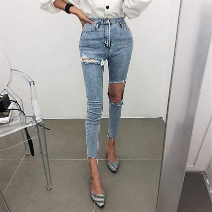 Slim Fit Mujeres Flacas Denim Jeans Rasgados De Corea Versión De La Nueva  Personalidad De Grandes