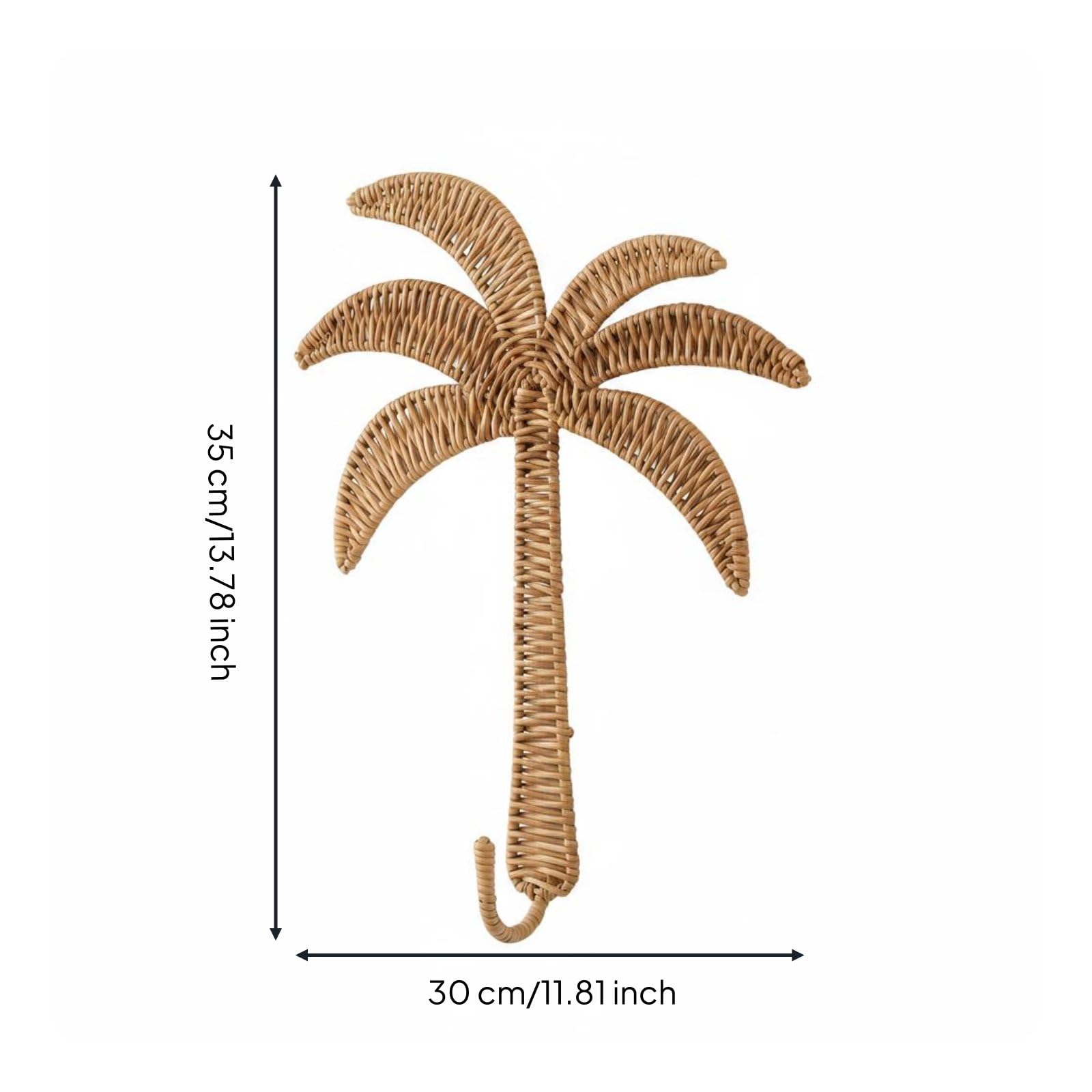 Crochet Palmier en Rotin Tressé Naturel, Support Mural Décoratif Style Boho, Décoration Murale en Forme d'Arbre, Porte-Clés et Accessoire Léger, Gain de Place, pour Entrée, Bureau, Chambre