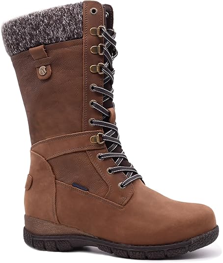 Comfy Moda Women's Waterproof Wool Lined Leather Winter Boots Storm