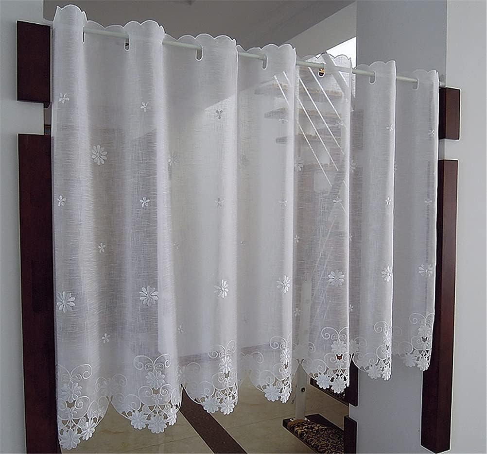 Short Curtains, Blackout Curtains, Curtain Voile Hollow Embroidery Curtain Kitchen Door Corridor Short Curtain Modern Style Transparent Panel Curtain 1 Piece,150x60cm Home Kitchen Decor Short Curtain