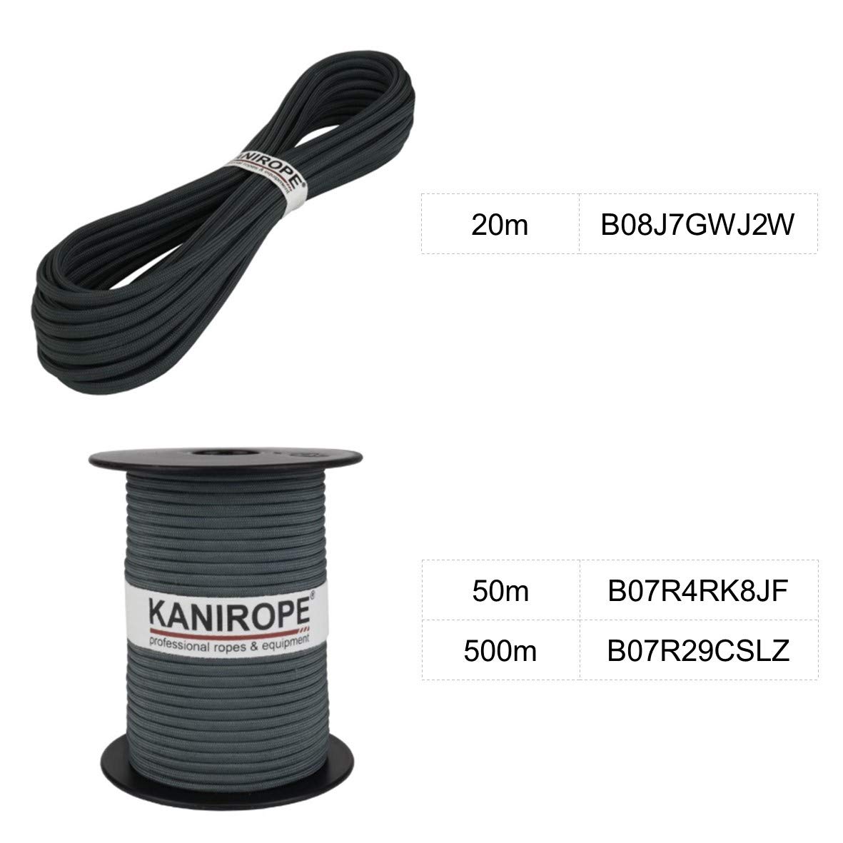 Kanirope® Paracord XPRO ø 3,8 mm 50 m szara 32-krotnie pleciona