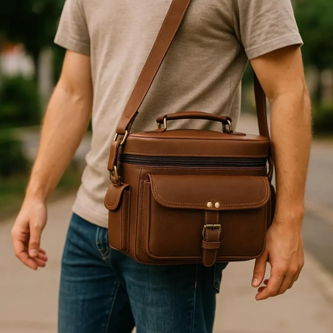 Bolsa de cuero para cámara, vintage, para hombres y mujeres, sin espejo y pequeñas cámaras réflex digitales, bolsas para fotógrafos