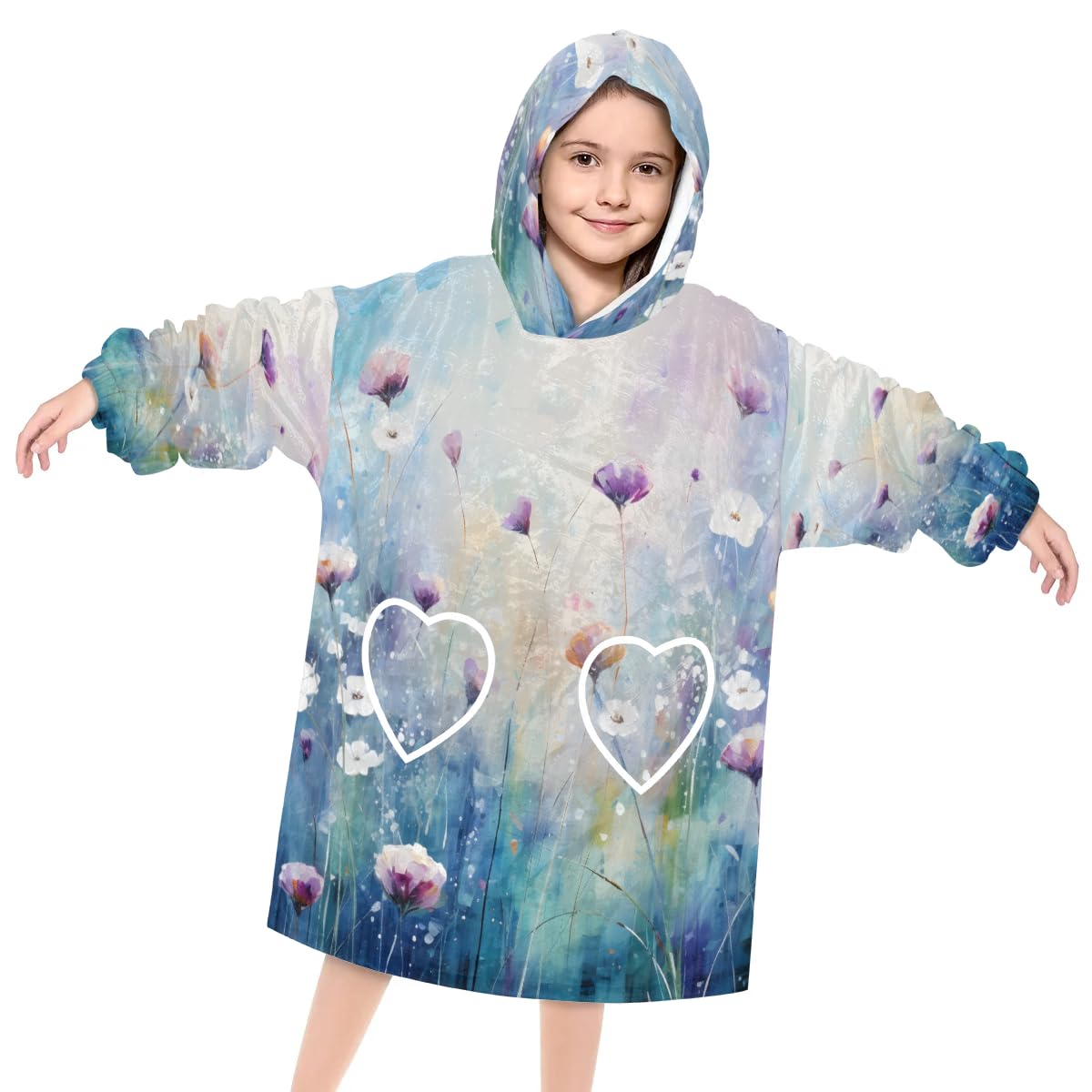 Pardick Wearable Blanket Hoodie for Kids, Cute Cherry Fleece Sweatshirt Blanket Oversized Blanket Sweatshirt with Pocket Flannel Warm Hooded Blanket 6-10 Year Old Girl Boy Gift, One Size