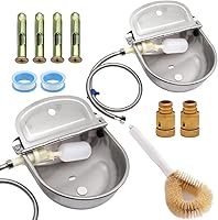 APlayfulBee Automatic 304 Stainless Steel Animal Water Bowl with Float Valve, Drainage Hole & Hose Kit for Livestock, Dogs, Horses, Cows