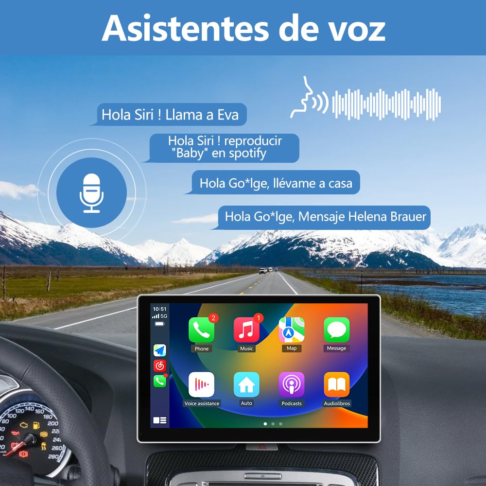 AWESAFE 9 Pulgadas Pantalla CarPlay/Android Auto Inalámbrico/Mirror Link para Coche, Reproductor de Coche Tactíl Admite Bluetooth/SIRI/Asistencia de Voz/USB/TF/FM/AUX/EQ Ecualizador