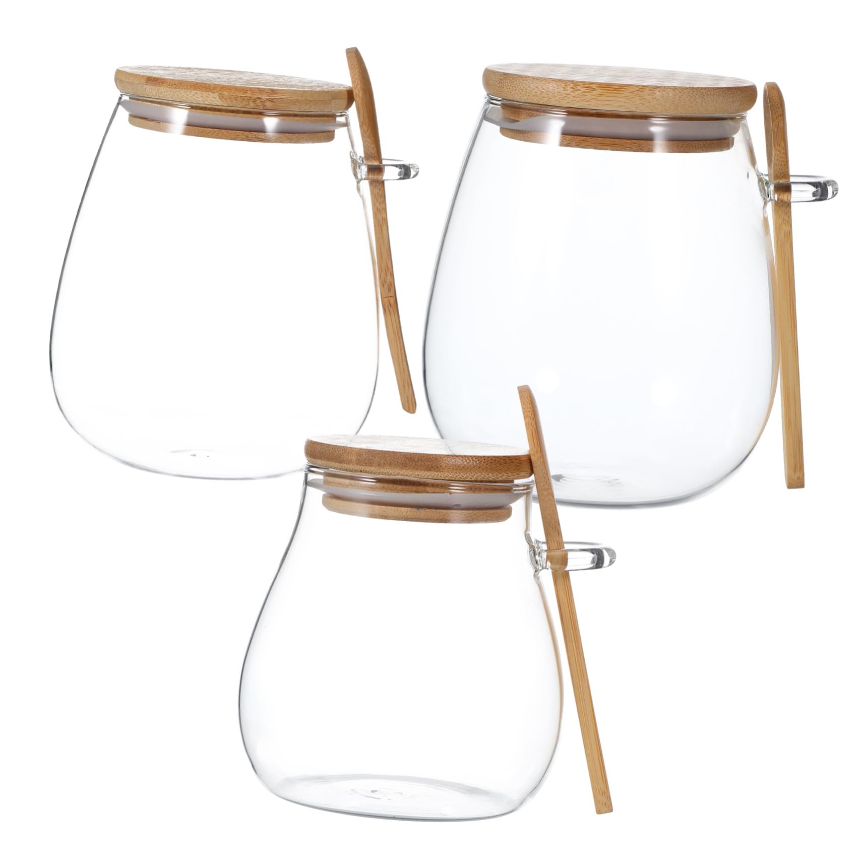 Cabilock 3 Stück Glasbehälter mit Holzdeckel und Löffel Elegante Glasvorratsgläser zur Aufbewahrung von Tee und Gewürzen für Küche und Schrank