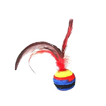 Emily Pets Sisal Ball Cat Toys Interactive Kitten Training Balls Bite Resistant Cat Toys Interactive Cat Toy Ball Scratch Ball Cat Feather Toy (1 Pcs Pack), Multicolor