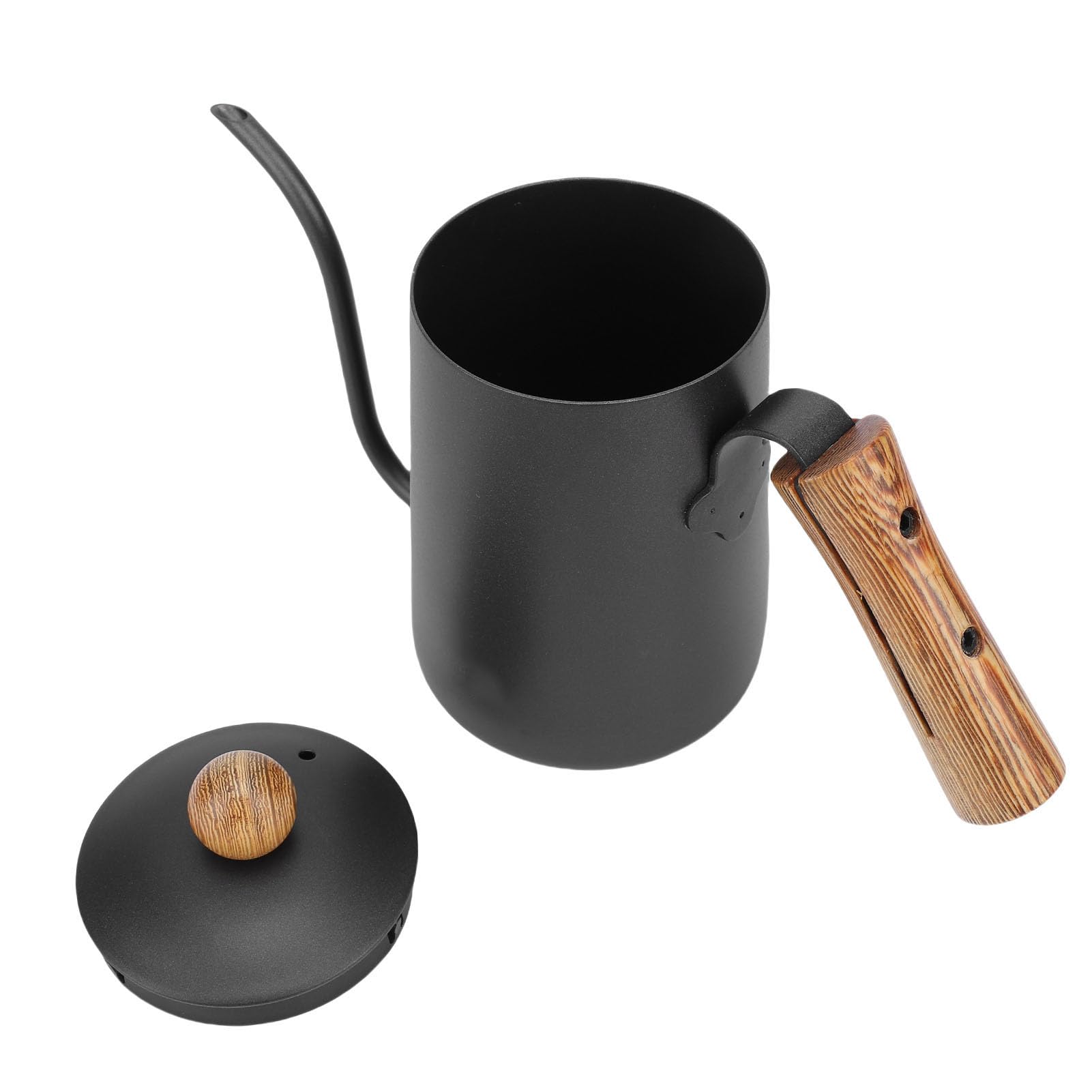 Bollitore per caffè in acciaio inossidabile con coperchio con manico in legno di faggio
