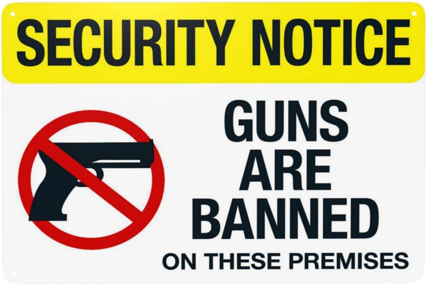 Security Notice Guns are Banned On These Premises Rust Free Aluminum Sign - Retro Decor with Pre-Drilled Holes for Business, Home - 12x16 Inch​