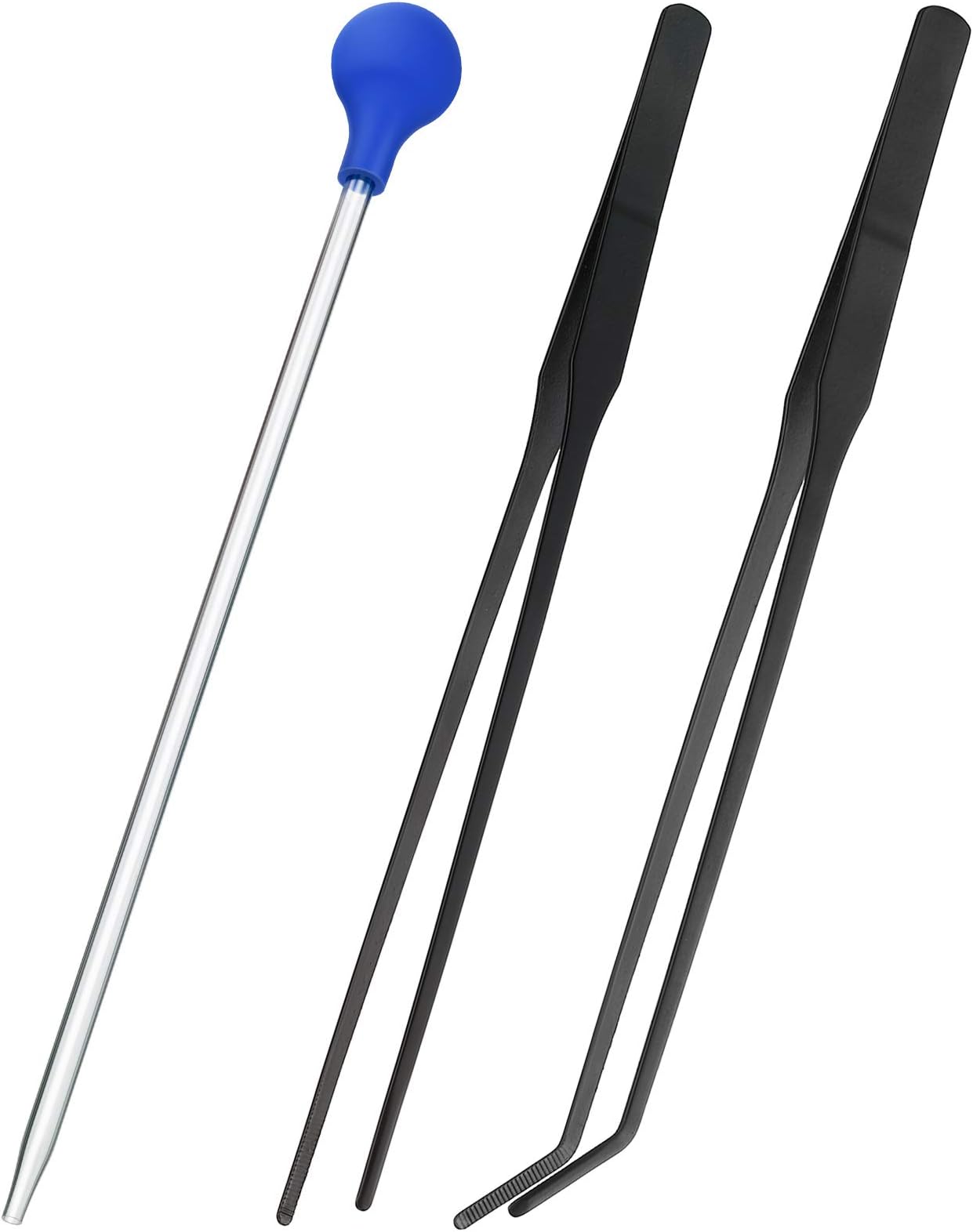 Acrylic Coral Spot Feeder Long Tube for Reef Anemones Eels Lionfish, 2 Pieces Stainless Steel Straight and Curved Aquarium Tweezers Reptile Feeding Tongs for Aquatic Plant Spider Snake Lizard
