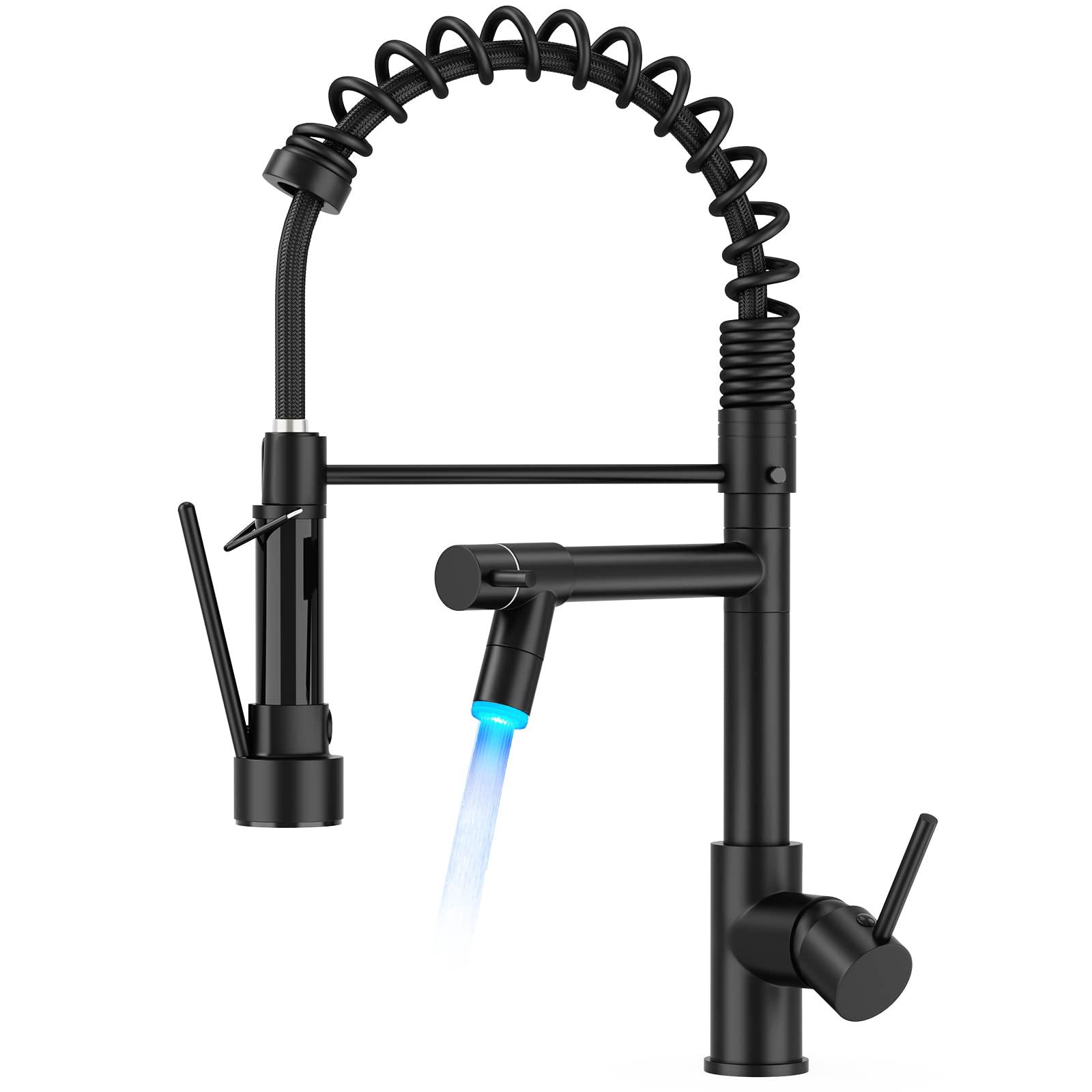 FORIOUS LED Kitchen Faucet BEKF45DN, black matte finish with dual spray and LED light