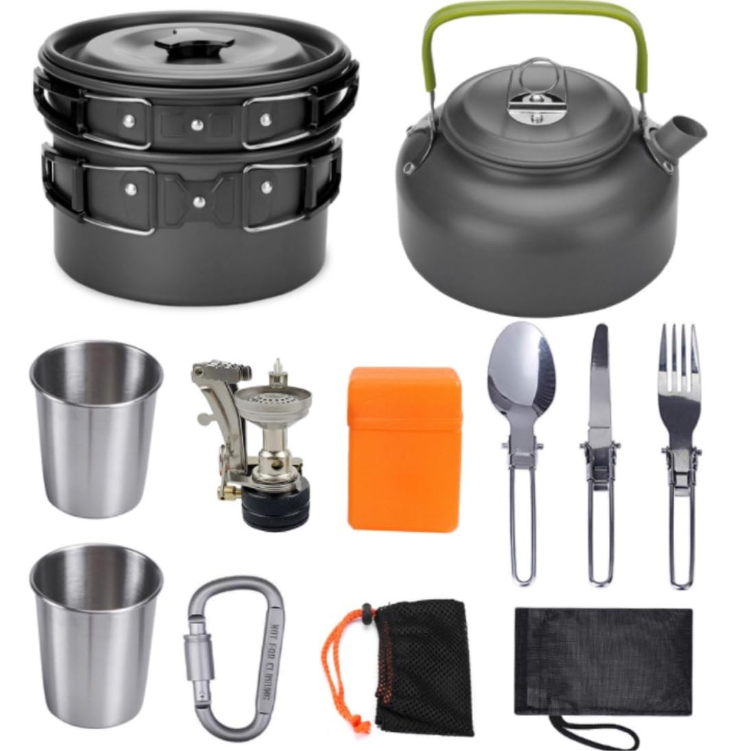 Naczyń Kempingowych Zestaw Do Gotowania Na Kempingu Zestaw Do Bałaganu Outdoor Ultralight Non-Stick Garnki Pan Czajnik Składany Do Uprawiania Turystyki Pieszej Naczyń Kempingowych na Wędrówki(Black)