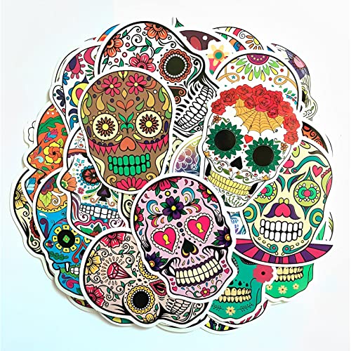Sugar Skull Stickers 50Pcs Laptop Cool Skull Decals For Laptop,Cars,Motorcycle,Bicycle,Luggage,Graffiti,Skateboard Stickers Hippie Decals Waterproof For Kids Adult Halloween Wall Decor Stickers #TOP5
