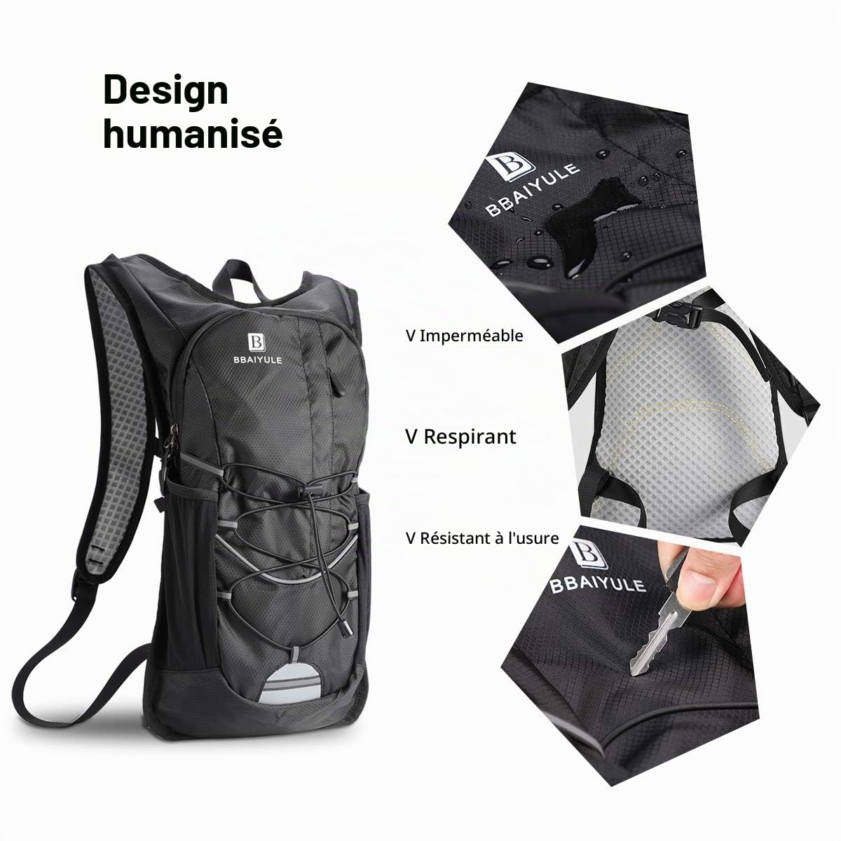 Sac à Dos d'hydratation avec vessie d'hydratation 2L, sans BPA|Sac à Dos de vélo avec réflecteurs|Sac à Dos avec système d'hydratation|Sac à Dos de Course ultraléger|Course à Pied, vélo