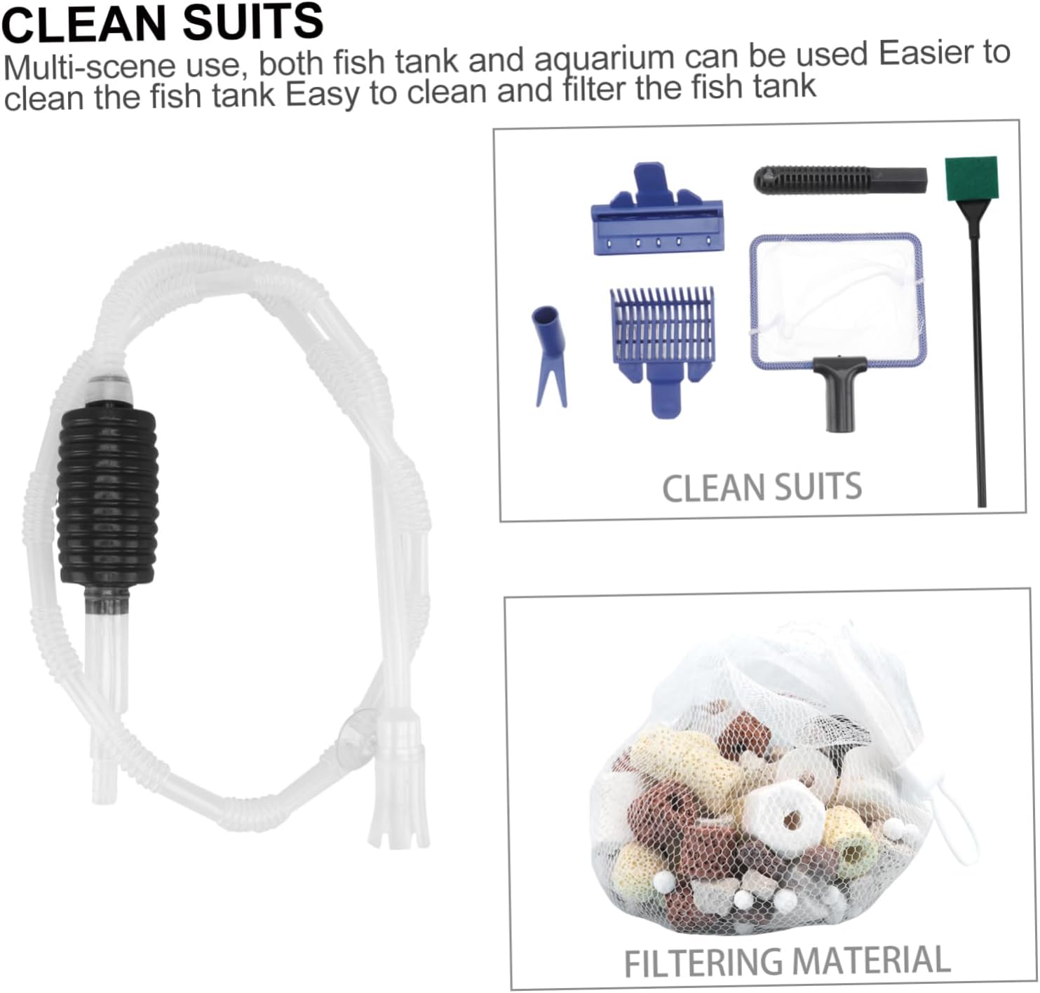 1set Fish Tank Gravel Tool Manual Siphon Water Changer and Sand Washing Kit for Easy Aquarium Cleaning and Water Change Includes Cleaning Tools Media