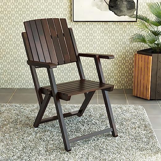 VMD Folding Chair - Solid Sheesham Wood Made Portable Foldable Indoor 2 Chairs Coffee Colour-image-17