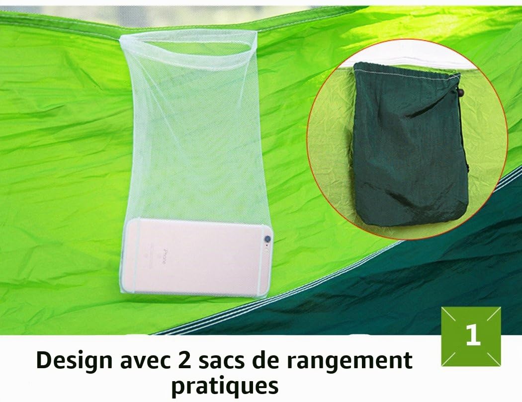 Hamac avec moustiquaire - Pour l'extérieur et le camping - Portable - Tissu parachute - Tente pour deux personnes - 260 x 140 cm - Capacité de charge : 200 kg L camouflage