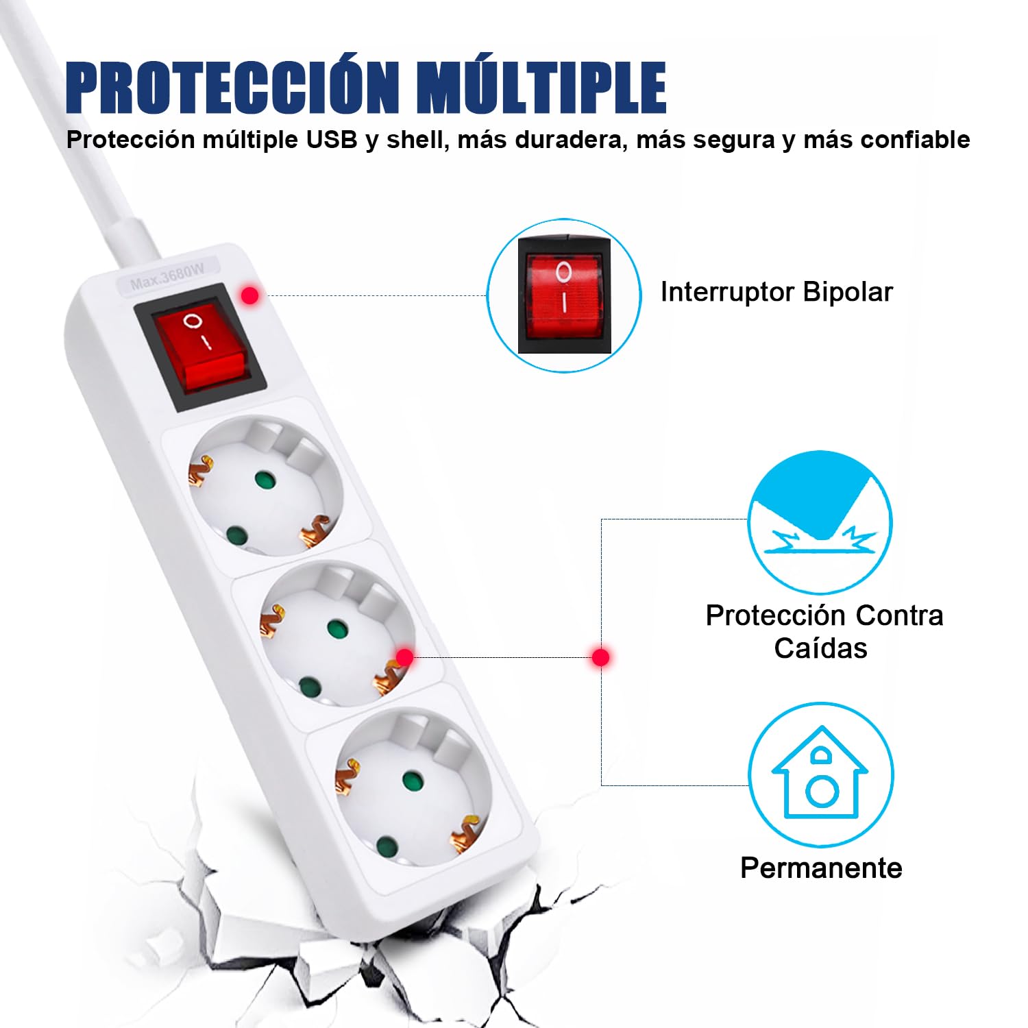 ExtraStar Multiprise à 3 Prises Avec Interrupteur Et Sécurité