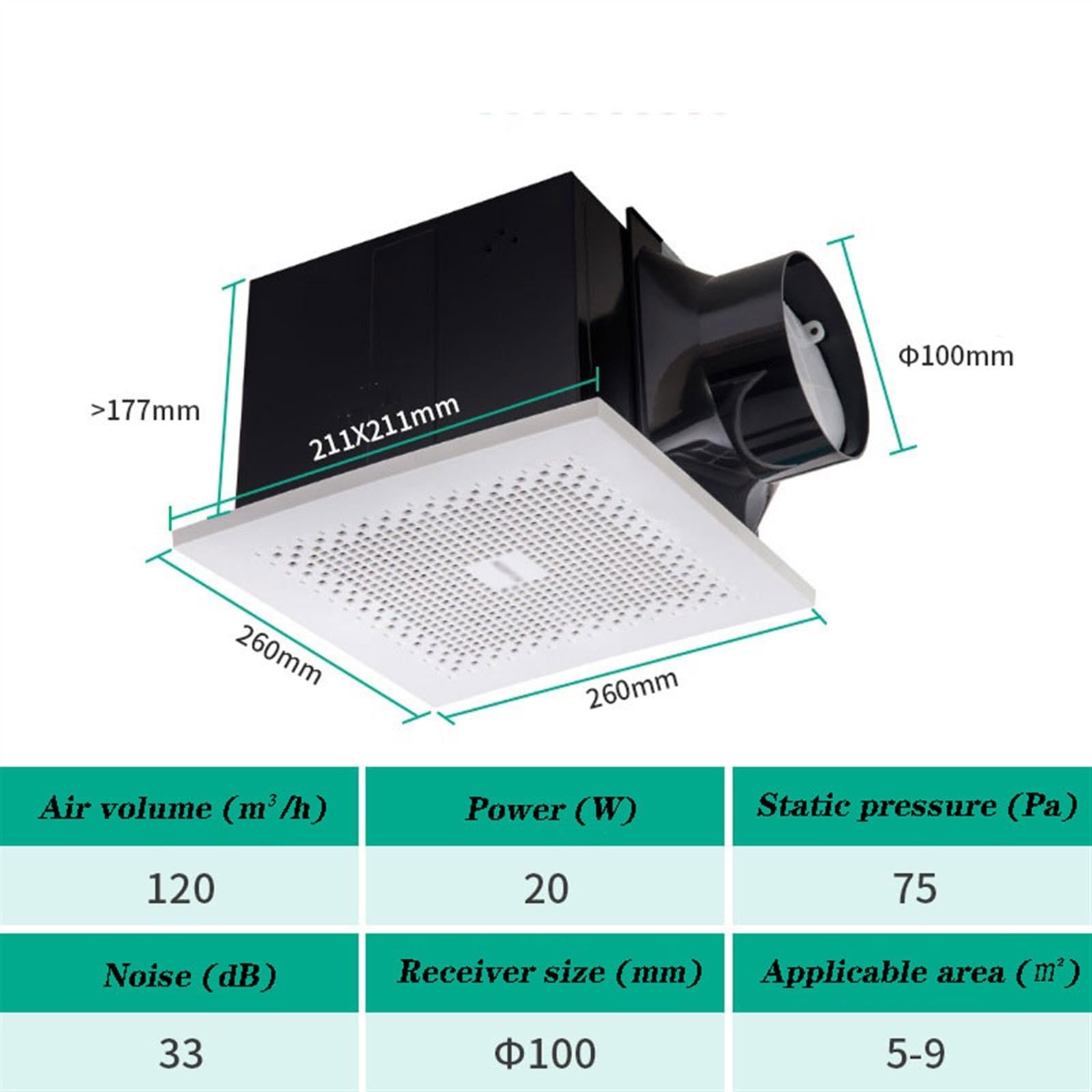 Ventilador Extractor de techo, silencioso, potente, for techo, baño, oficina, ventilador extractor de inodoro Cuarto de baño(26 * 26cm)