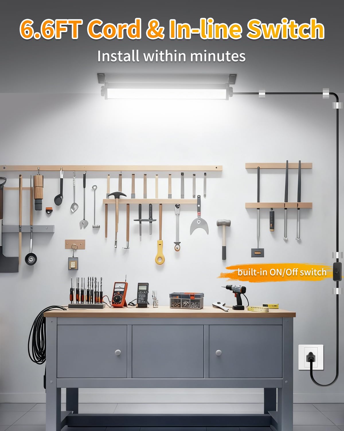 40W LED Shop Lights with 6 6FT Cord Swtich 5400LM Plug in Garage Light 6000K Daylight Work Lights — view 4