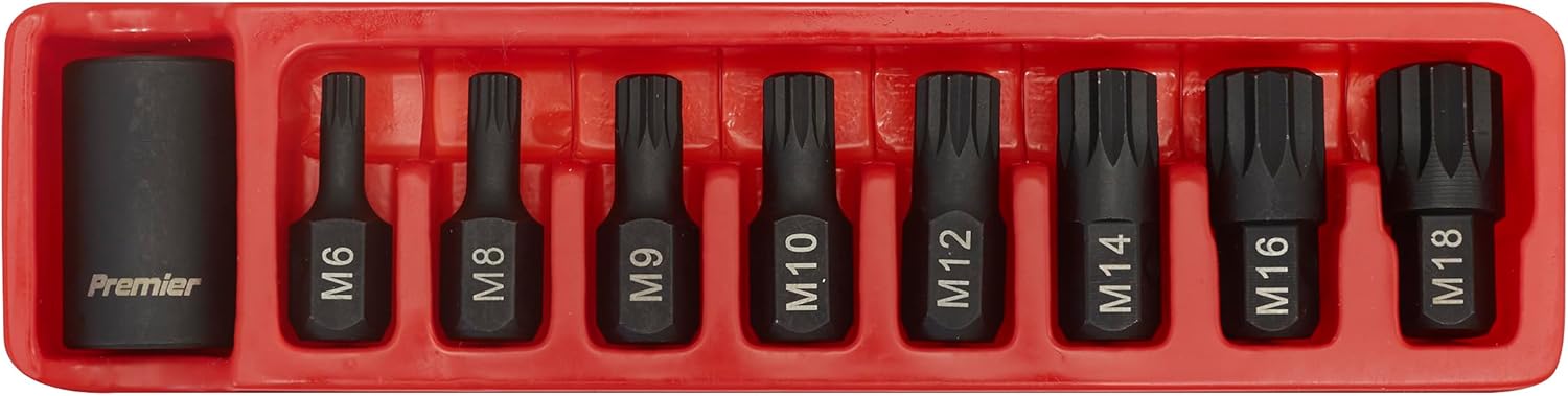 Sealey Ak5611 Impact Spline Bit and Holder Set 9Pc 1/2Sq Drive