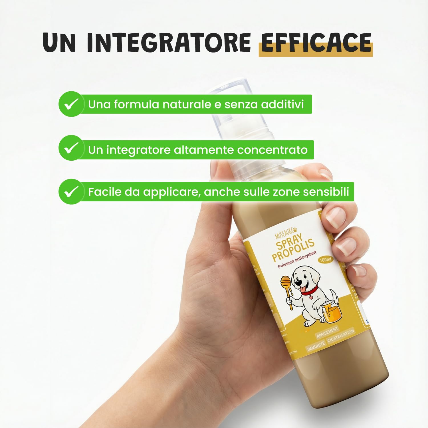 Spray Propoli Pura 100ml per Cani e Gatti | Igiene Orale, Placca & Alito Cattivo | Antibatterico & Antifungino Naturale | Senza Alcool | 3-4 Spruzzi 2-3x Settimana | Museau & Co