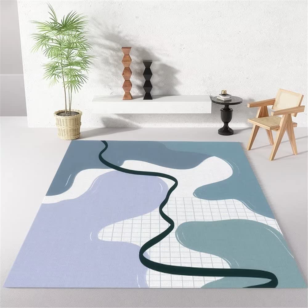 Tapis de salon moderne bleu 60x90cm à motif géométrique pour une ambiance cosy
