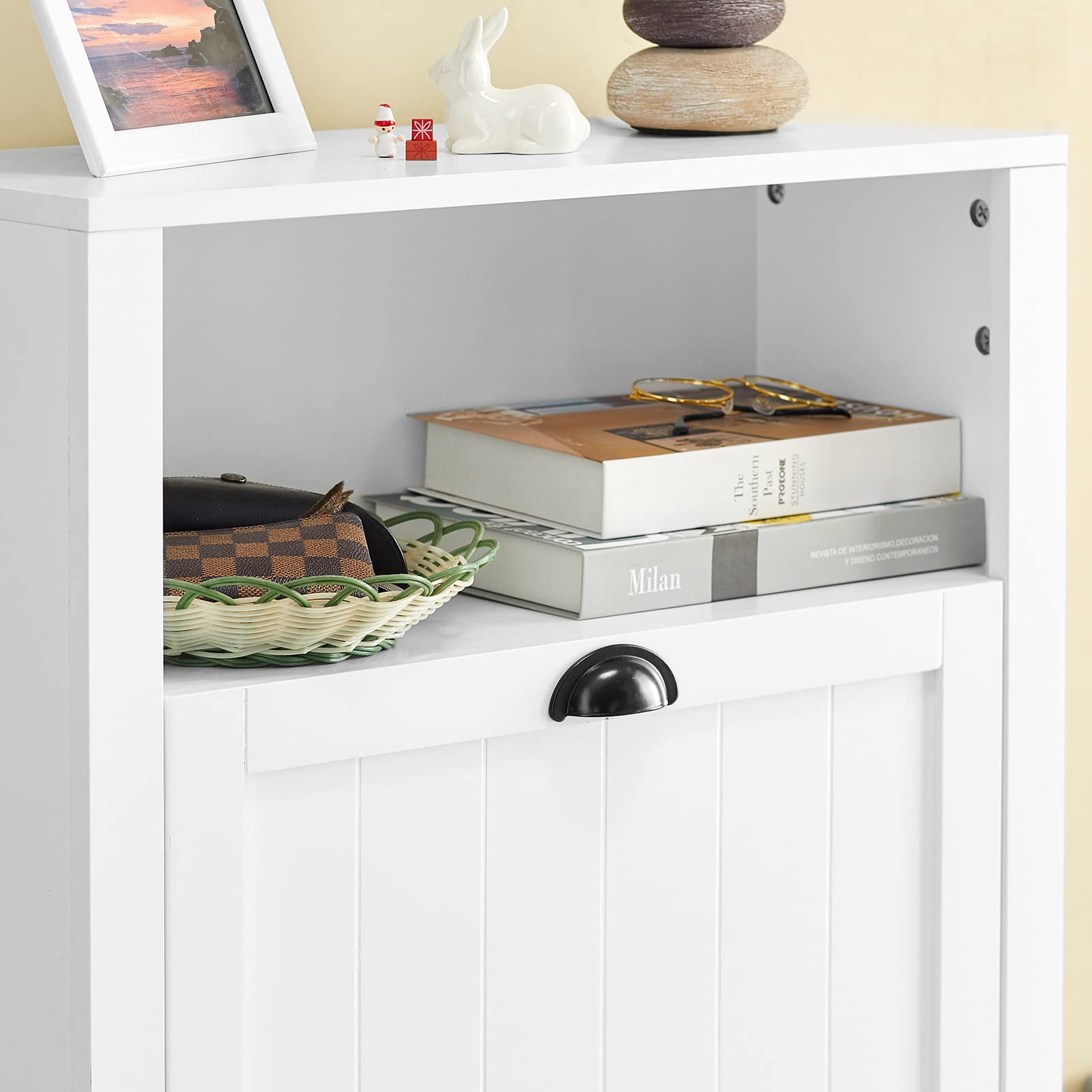 SoBuy Meuble à Chaussures Armoire d'entrée Commode 2 abattants, Coffre avec Un Espace de Rangement, FSR87-K-W
