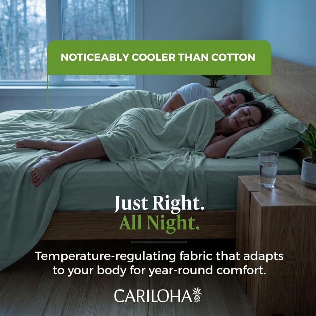 Cariloha Classic 4-Piece Twill Sheet Set | Tahitian Breeze | King | Viscose Material | Allergy Resistant and Extra Soft | Cooling for Hot Sleepers | Corner Bands image 4