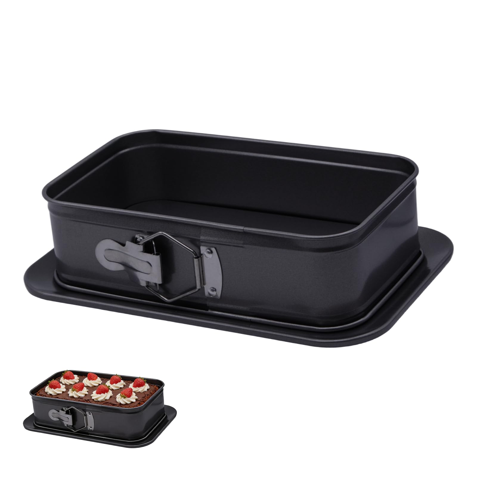 Toolzia Rectangular Springform Cake Tin, Non-Stick Leak-Proof Baking Pan with Removable Bottom, Carbon Steel Bakeware for for Tortes Mousse Quiche Desserts