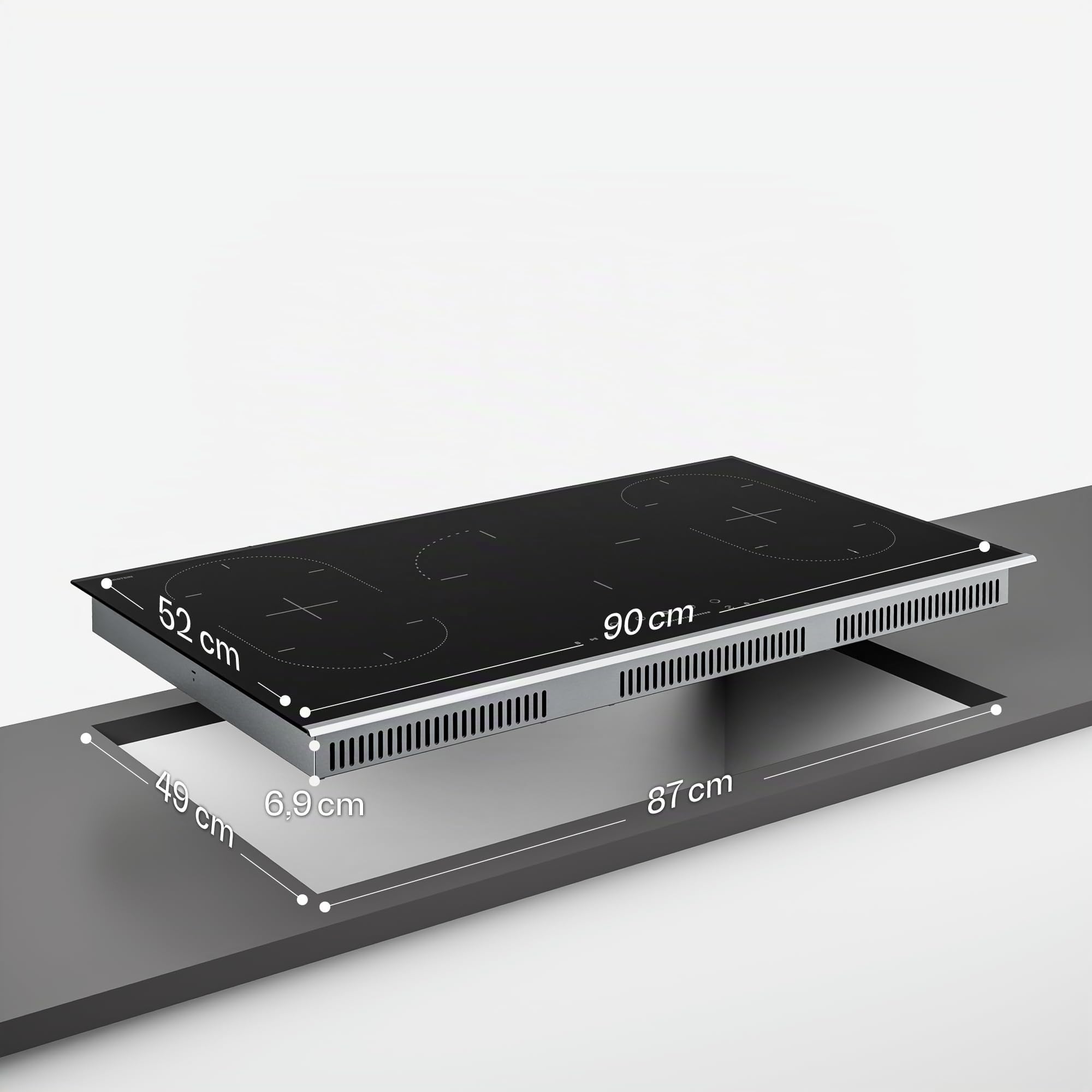 Klarstein Verosteel Placa Inducción 90cm - 5 Zonas, 12200W Boost, Control Táctil, Temporizador, Bloqueo Infantil, Indicador Calor Residual, Cocina Inducción, Vidrio Negro