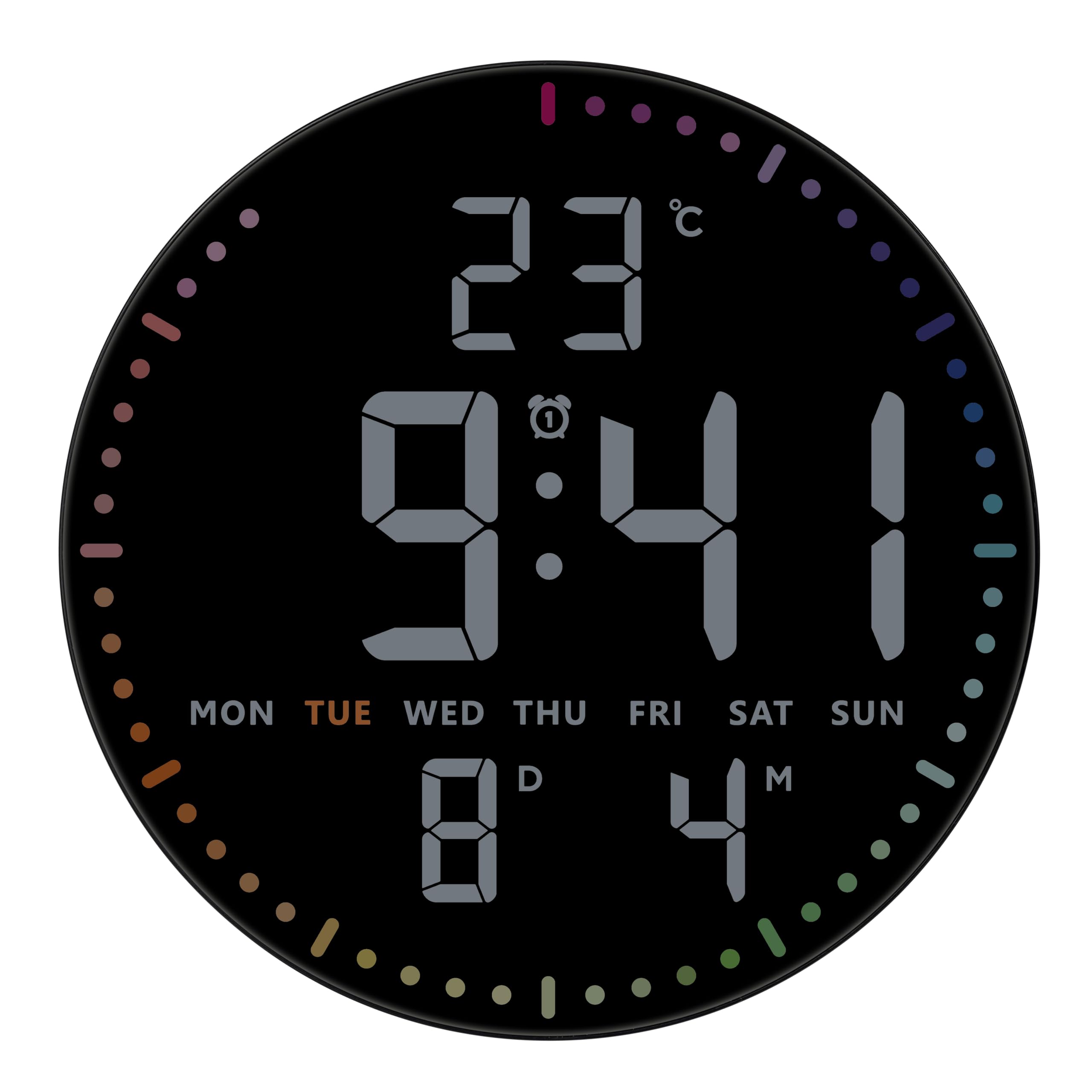 TFA Dostmann Horloge Murale numérique LED, 60.4002, avec la température, la Date et Jour de la Semaine, Affichage Calendrier, Format 12/24 h, 3 Niveaux de luminosité, Chiffres Blancs, Noir
