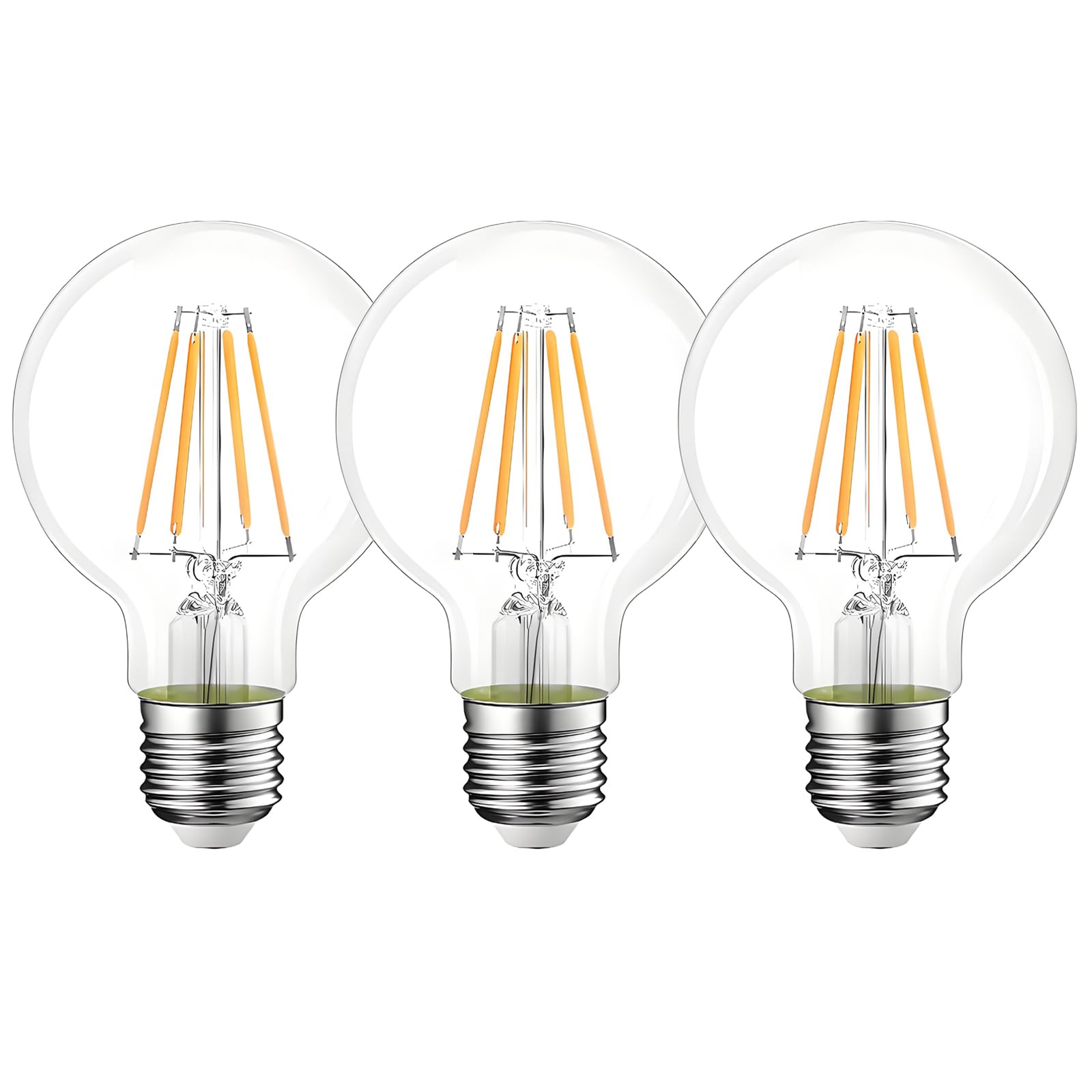 HUAMu 4W G80 (80mm) E27 LED Filament Glass Globe Warm White 2700K, 40 Watt Incandescent Bulb Equivalent, Retro Edison Decorative Bulbs, AC 220-240V, Non-dimmable, Pack of 3 โ image 1