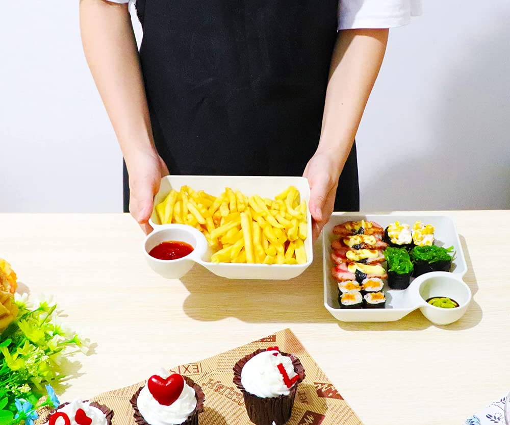 Set de Petites croustilles USB et trempettes, Assiette de collation Fendue Jaune, Les Cupcakes, Les apéritifs, Le Ketchup, Le vinaigre, Le soja, Les Boissons au thé et Partie-Green