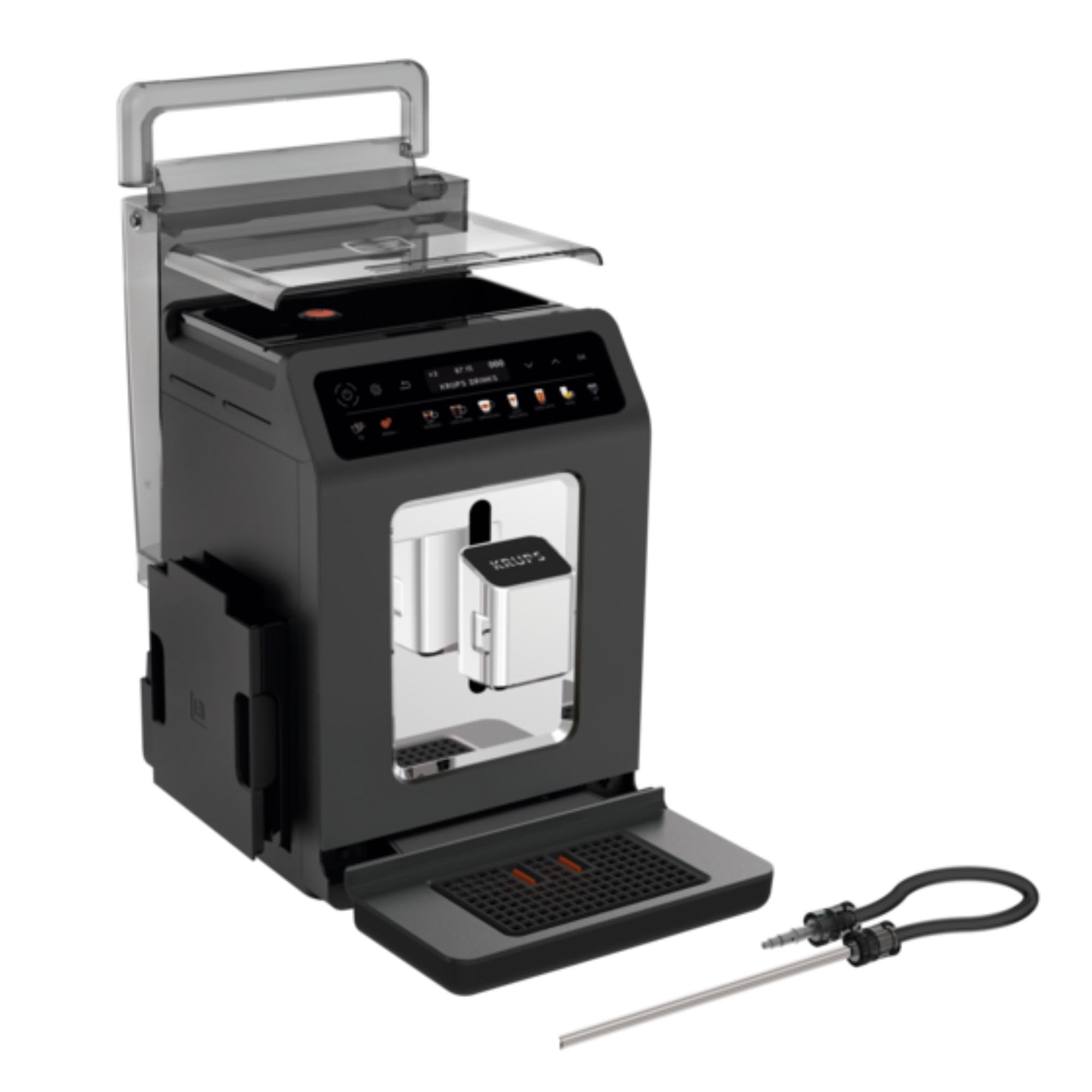 Krups EA895N10 Cafetera automática Evidence One, One Touch Cappuccino, Función de doble taza, 12 especialidades de bebidas, Pantalla a color, Depósito de agua de 2,3 litros, 1450 W