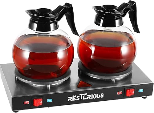 Restlrious Calentador de café comercial de doble quemador, plato calentador, calentador portátil de acero inoxidable para decantador de vidrio
