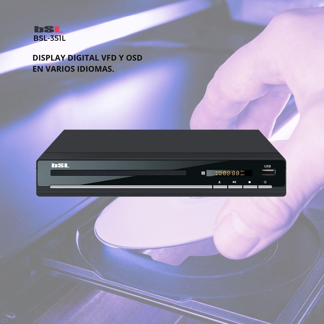 Lettore DVD | BSL-351L per TV, DVD/CD / MP3 con connettore USB Lettore multimediale | uscite: HDMI (cavo incluso), EUROCONECTOR (SCART) e AV (cavo AV incluso) | telecomando | Display LCD.