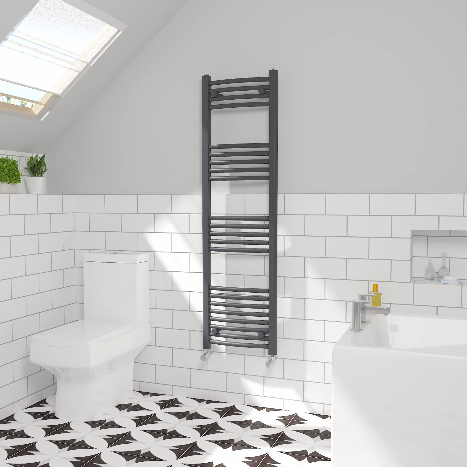 NRG Curved Central Heating Towel Rail Home Radiator Anthracite 1400×400mm