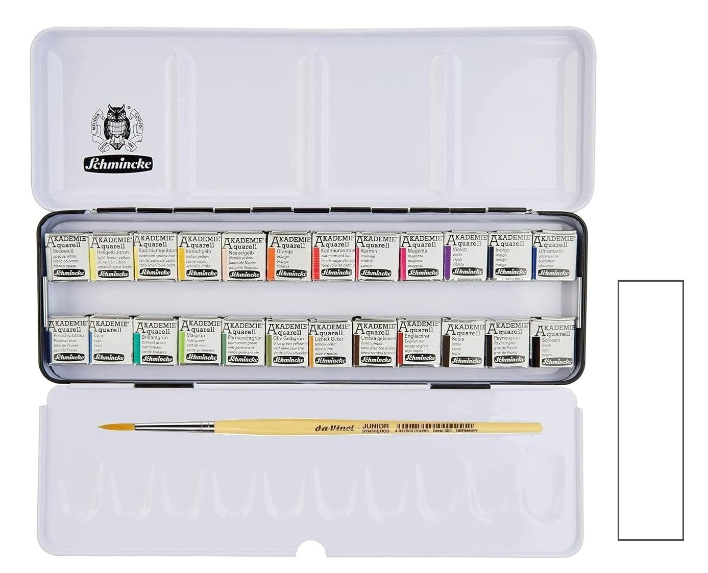 SCHMINCKE AKADEMIE® Aquarell Solid Metal Box with 24 Half Pans with Brush Da Vinci