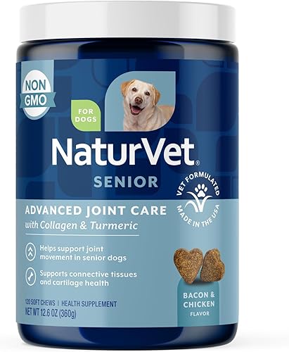 NaturVet Suplemento avanzado para perros de salud articular senior, incluye glucosamina, MSM, condroitina, colágeno, ayuda a apoyar la función de