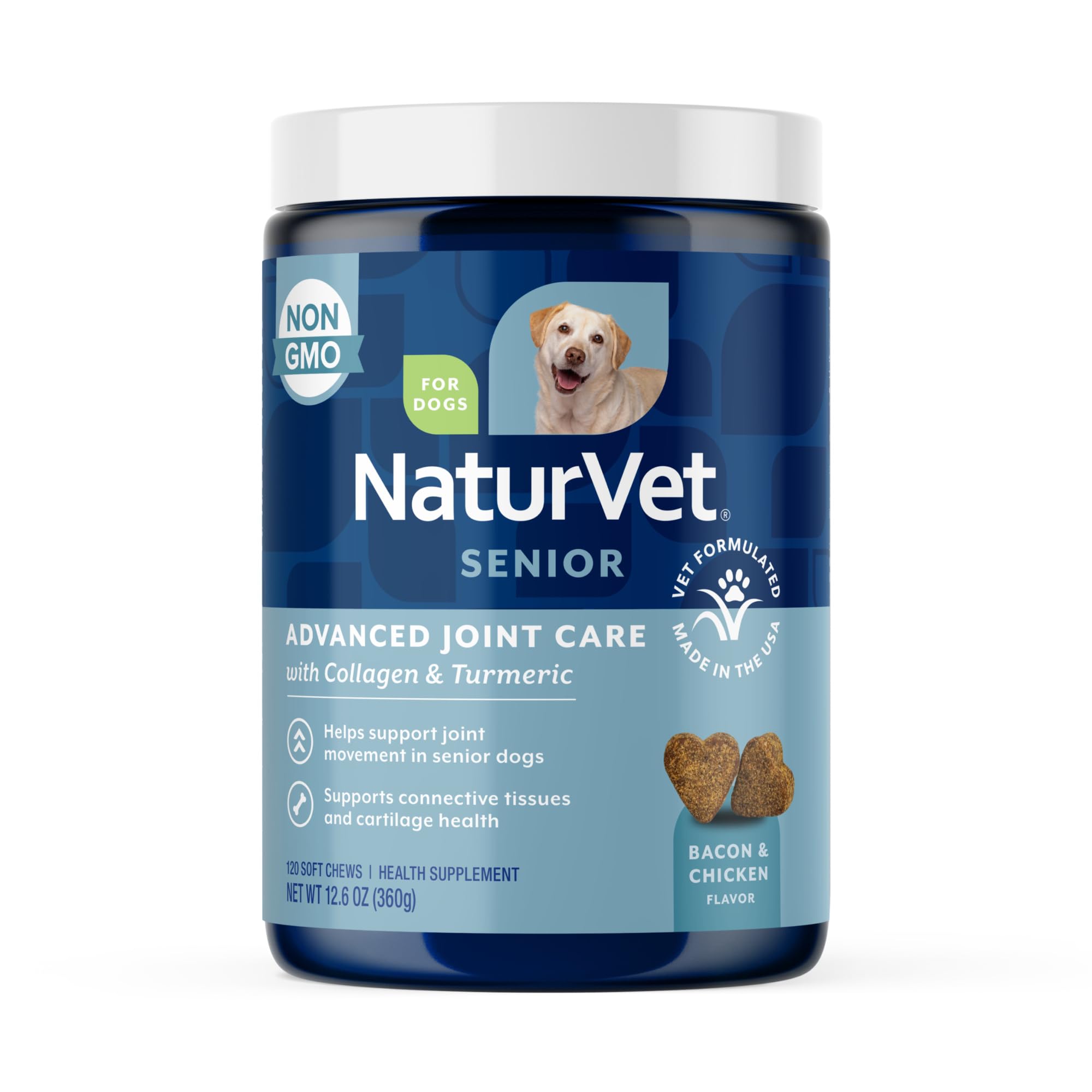 NaturVet Senior Advanced Joint Health Dog Supplement – Includes Glucosamine, MSM, Chondroitin, Collagen – Helps Supports Canine Joint Health Function – 120 Ct. Soft Chews